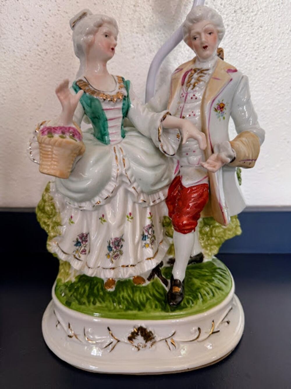 Vintage Porcelain Courting Couple Figural Table Lamp Base AS IS